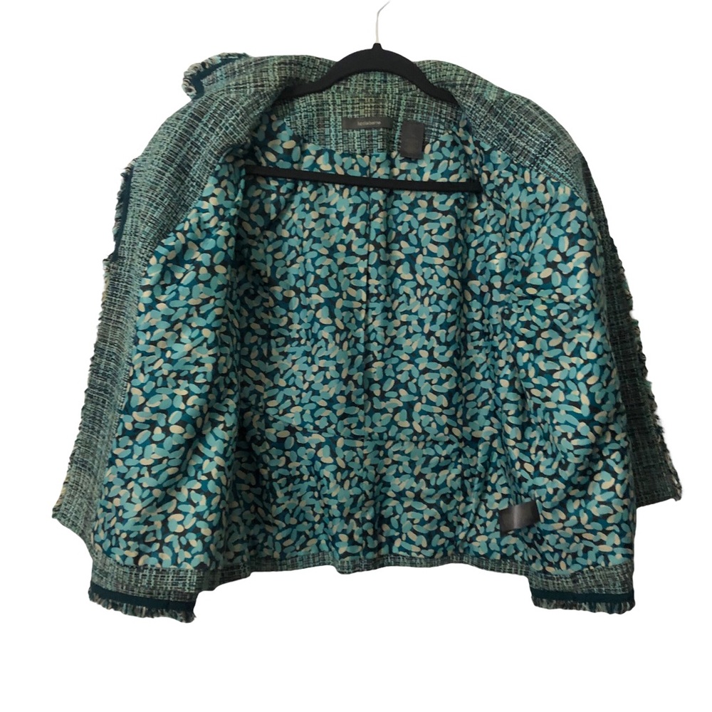 Liz Claiborne sz14 Green Black White Tweed with Small Fringe Blazer Gossip Girl - Picture 7 of 9